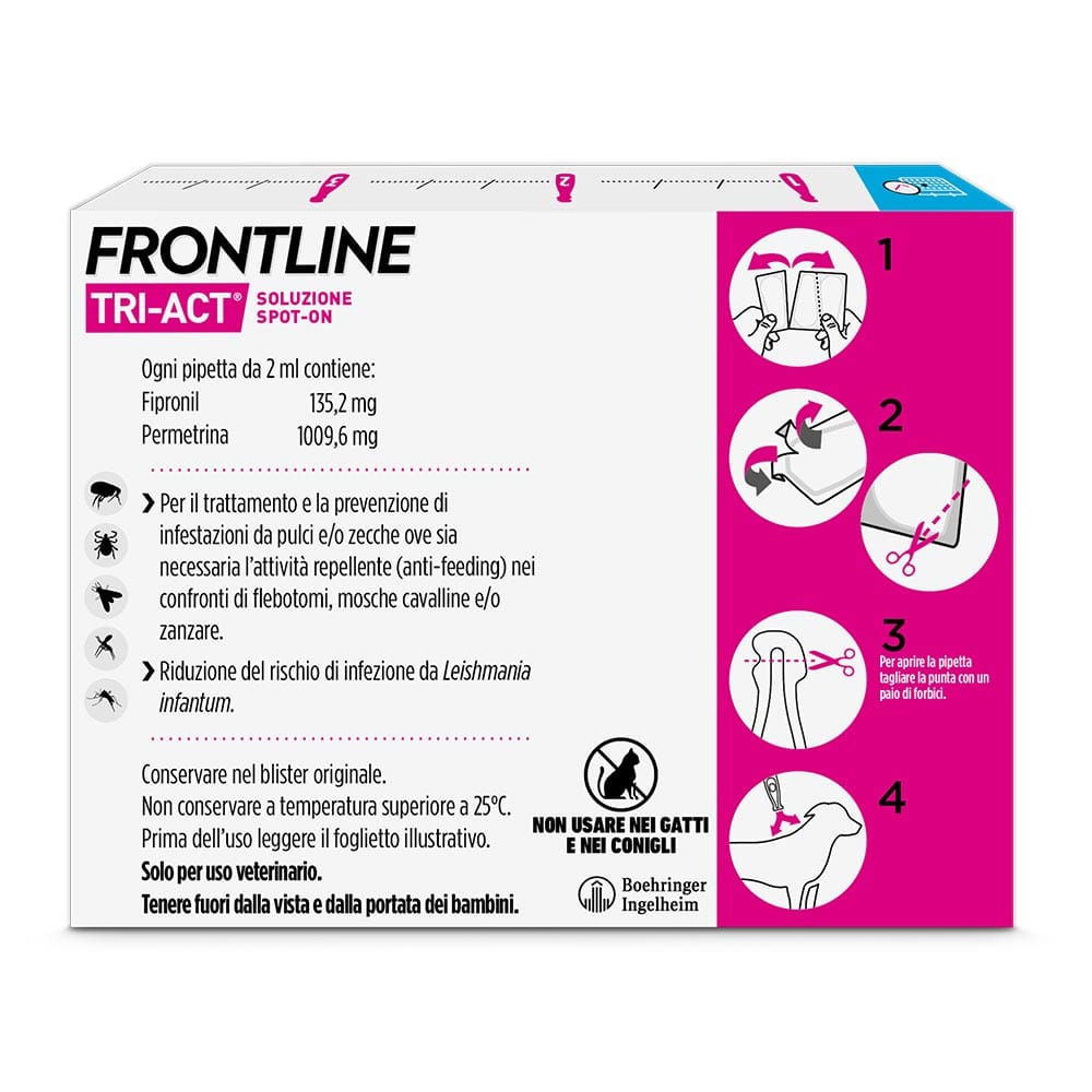 Frontline Tri-Act x3 Pipette, Antiparassitario Per Cani e Cuccioli (Taglia M 10-20Kg) Contro Pulci, Zecche, Zanzare, Pappataci e Leishmaniosi