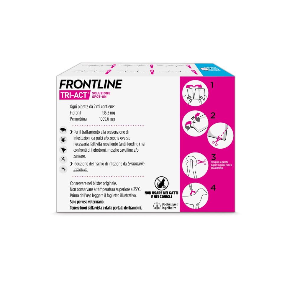 Frontline Tri-Act x6 Pipette, Antiparassitario Per Cani e Cuccioli (Taglia M 10-20Kg) Contro Pulci, Zecche, Zanzare, Pappataci e Leishmaniosi