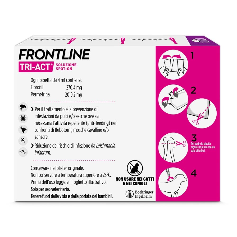 Frontline Tri-Act x3 Pipette, Antiparassitario Per Cani e Cuccioli (Taglia L 20-40Kg) Contro Pulci, Zecche, Zanzare, Pappataci e Leishmaniosi