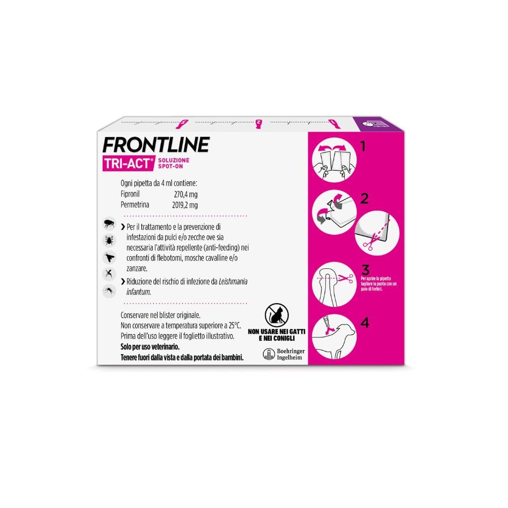 Frontline Tri-Act x3 Pipette, Antiparassitario Per Cani e Cuccioli (Taglia L 20-40Kg) Contro Pulci, Zecche, Zanzare, Pappataci e Leishmaniosi
