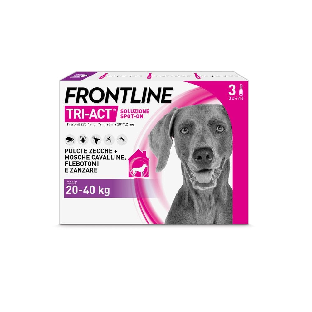 Frontline Tri-Act x3 Pipette, Antiparassitario Per Cani e Cuccioli (Taglia L 20-40Kg) Contro Pulci, Zecche, Zanzare, Pappataci e Leishmaniosi