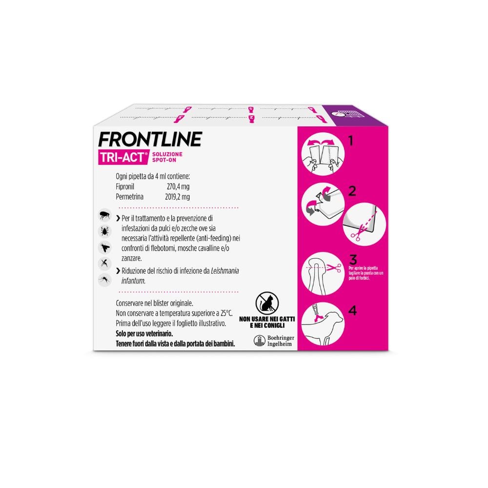Frontline Tri-Act x6 Pipette, Antiparassitario Per Cani e Cuccioli (Taglia L 20-40Kg) Contro Pulci, Zecche, Zanzare, Pappataci e Leishmaniosi