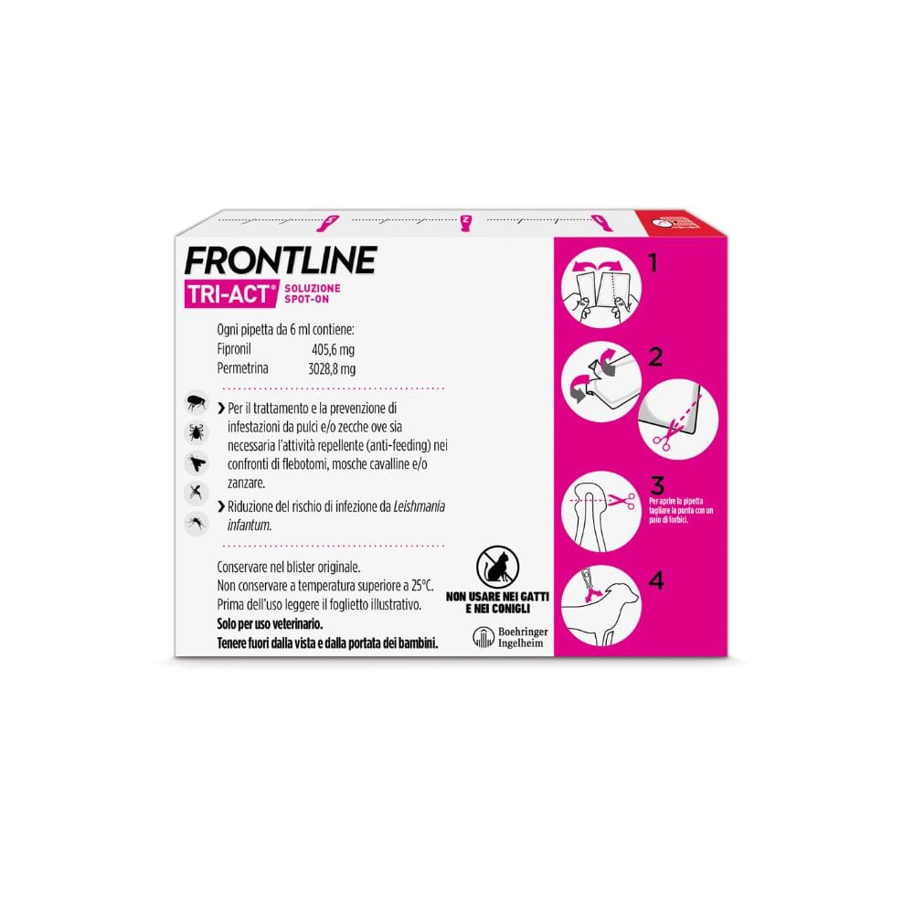 Frontline Tri-Act x3 Pipette, Antiparassitario Per Cani e Cuccioli (Taglia XL 40-60Kg) Contro Pulci, Zecche, Zanzare, Pappataci e Leishmaniosi