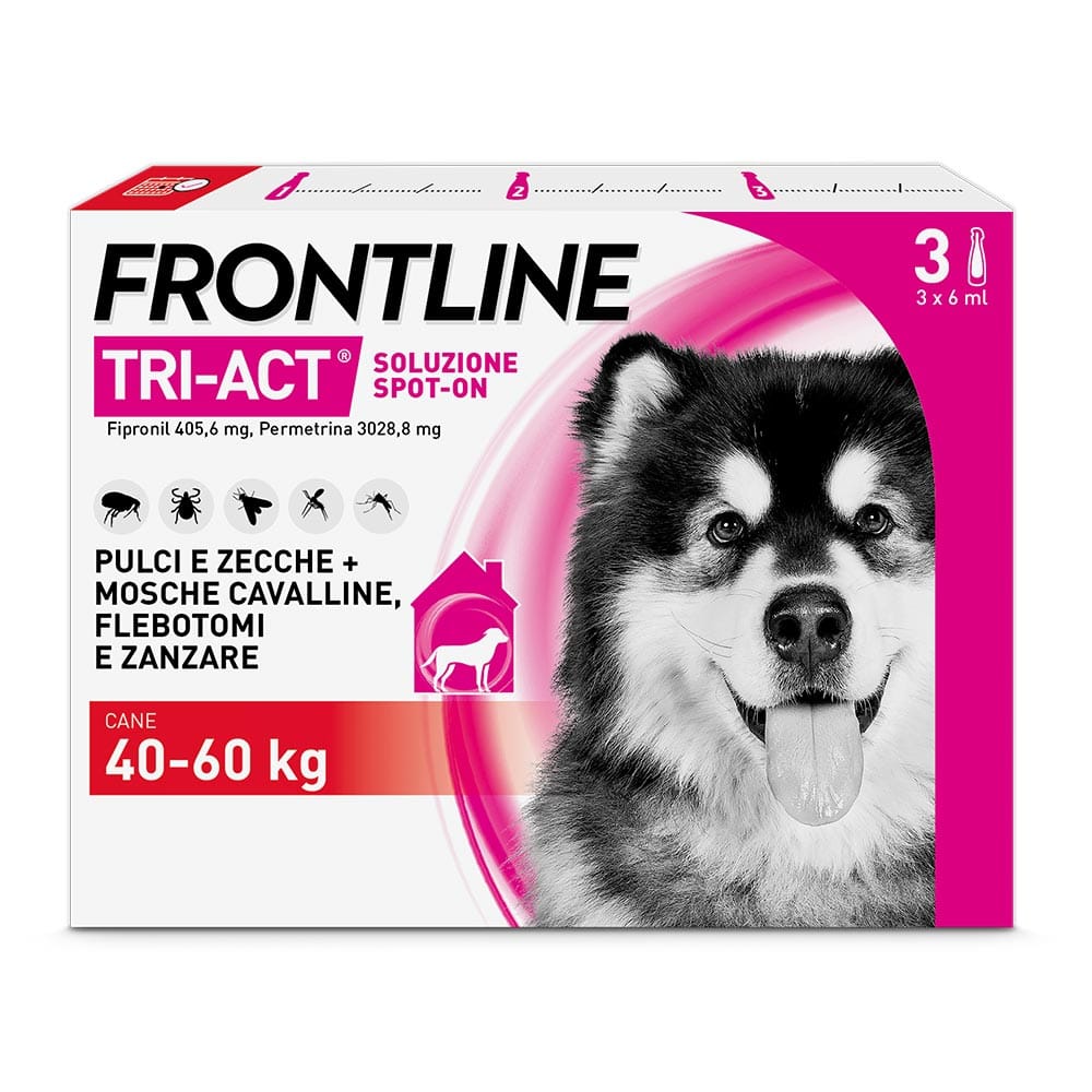 Frontline Tri-Act x3 Pipette, Antiparassitario Per Cani e Cuccioli (Taglia XL 40-60Kg) Contro Pulci, Zecche, Zanzare, Pappataci e Leishmaniosi
