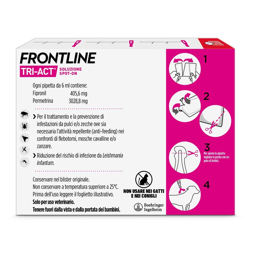 Frontline Tri-Act x3 Pipette, Antiparassitario Per Cani e Cuccioli (Taglia XL 40-60Kg) Contro Pulci, Zecche, Zanzare, Pappataci e Leishmaniosi