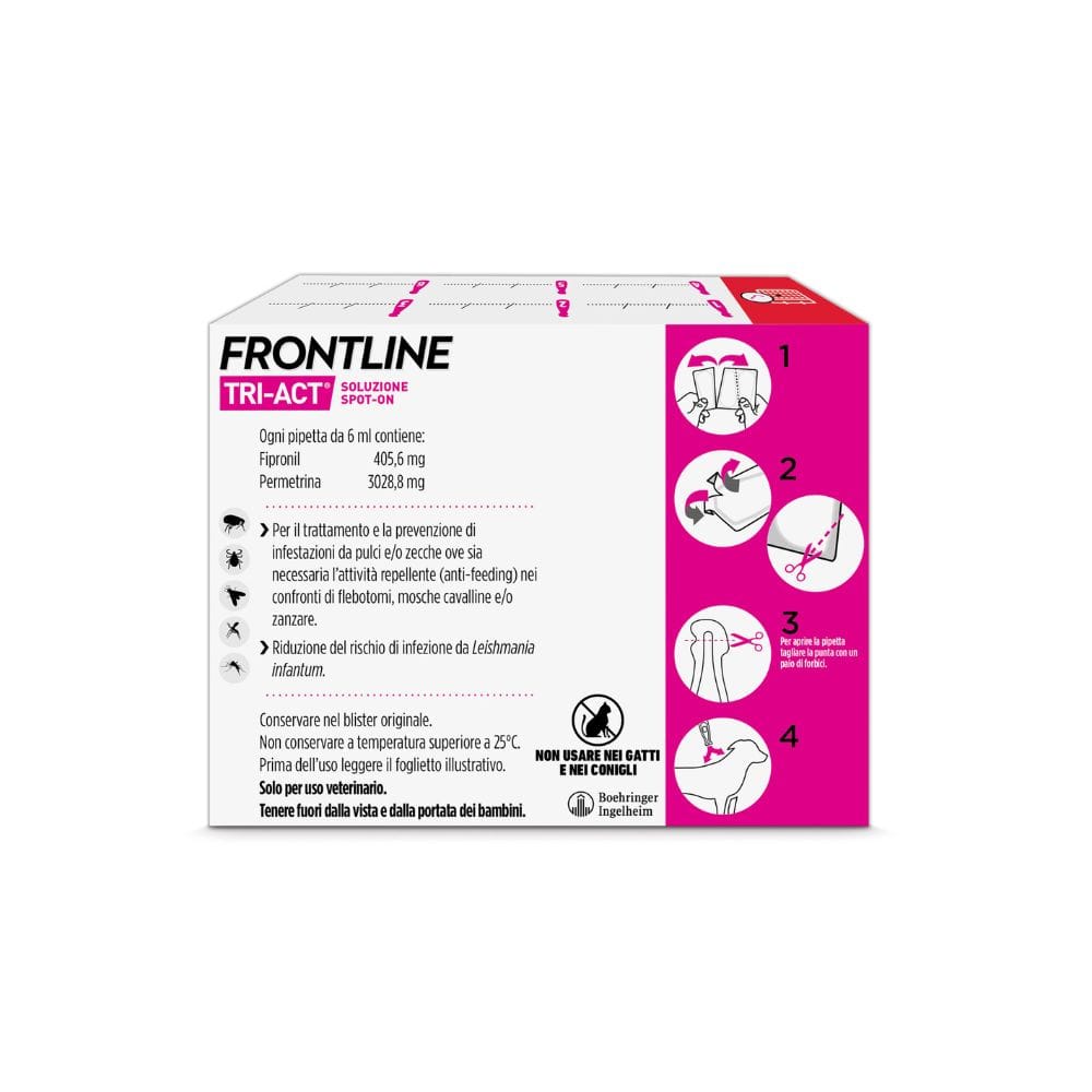 Frontline Tri-Act x6 Pipette, Antiparassitario Per Cani e Cuccioli (Taglia XL 40-60Kg) Contro Pulci, Zecche, Zanzare, Pappataci e Leishmaniosi