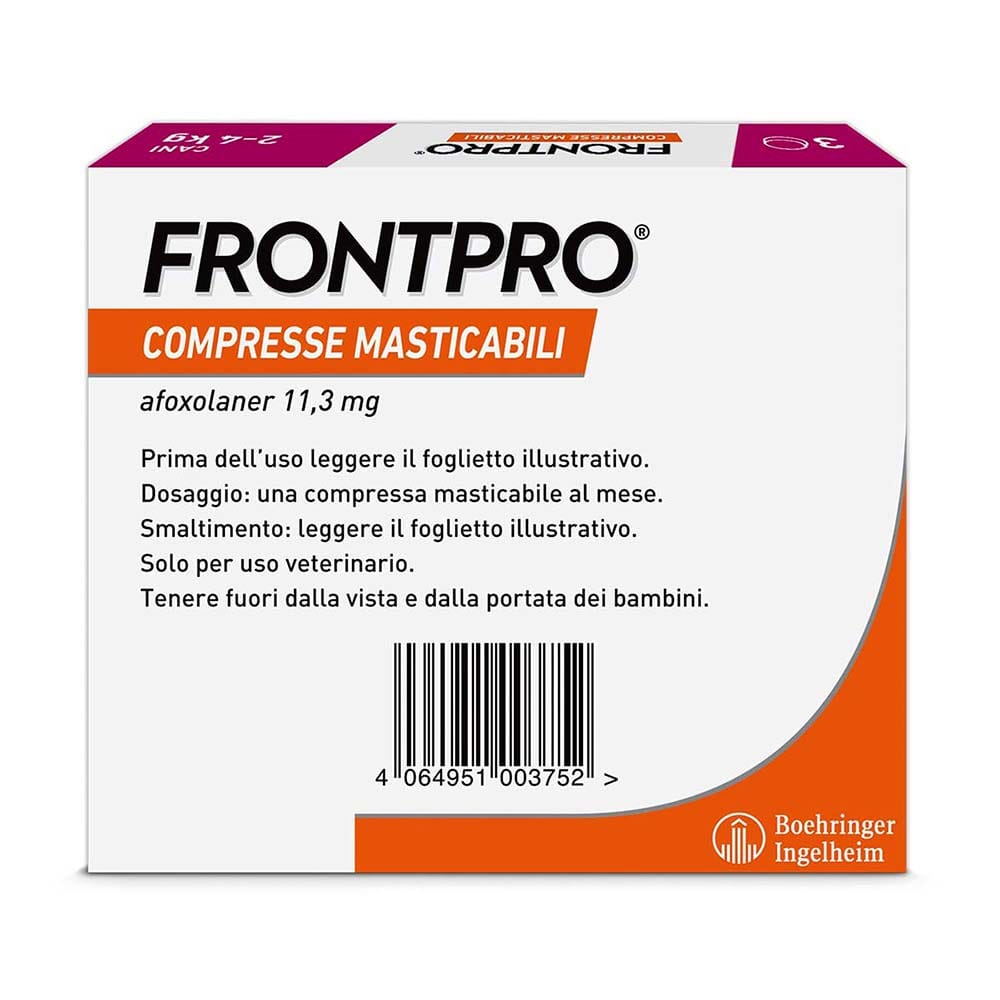 FRONTPRO x3 Compresse Masticabili  Antiparassitario Per Cani (2-4Kg) Contro Pulci e Zecche