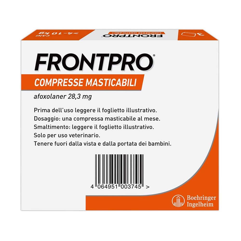 FRONTPRO x3 Compresse Masticabili Antiparassitario Per Cani (4-10Kg) Contro Pulci, Zecche