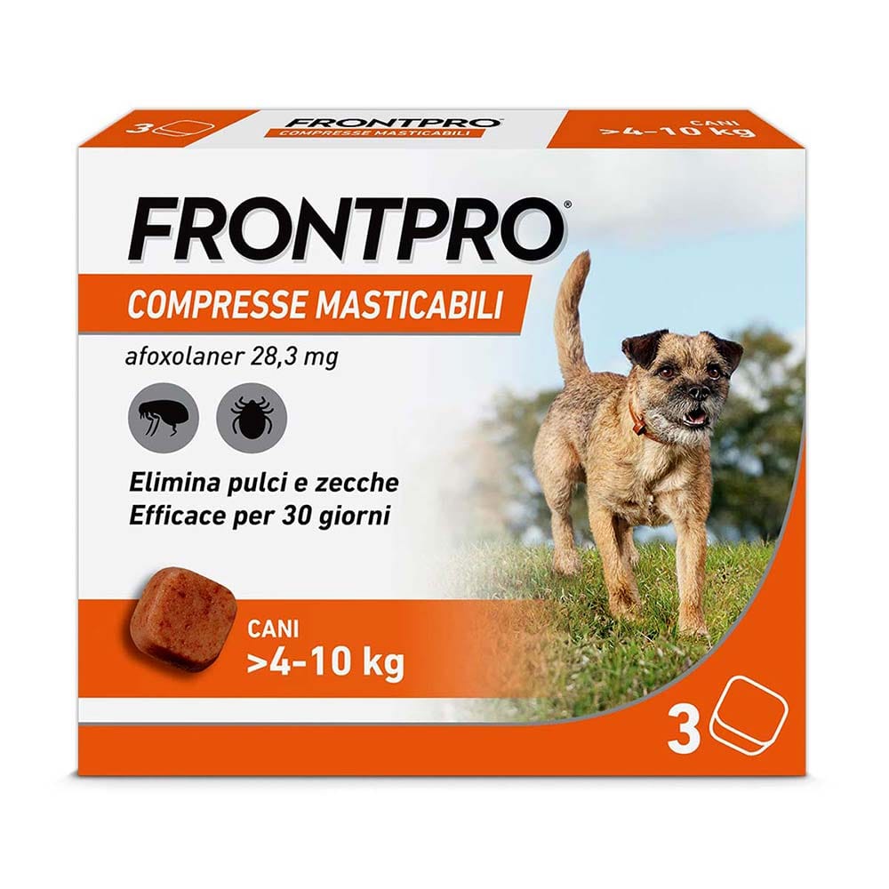 FRONTPRO x3 Compresse Masticabili Antiparassitario Per Cani (4-10Kg) Contro Pulci, Zecche