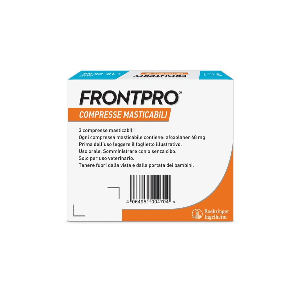 FRONTPRO x3 Compresse Masticabili Antiparassitario Per Cani (10-25Kg) Contro Pulci, Zecche