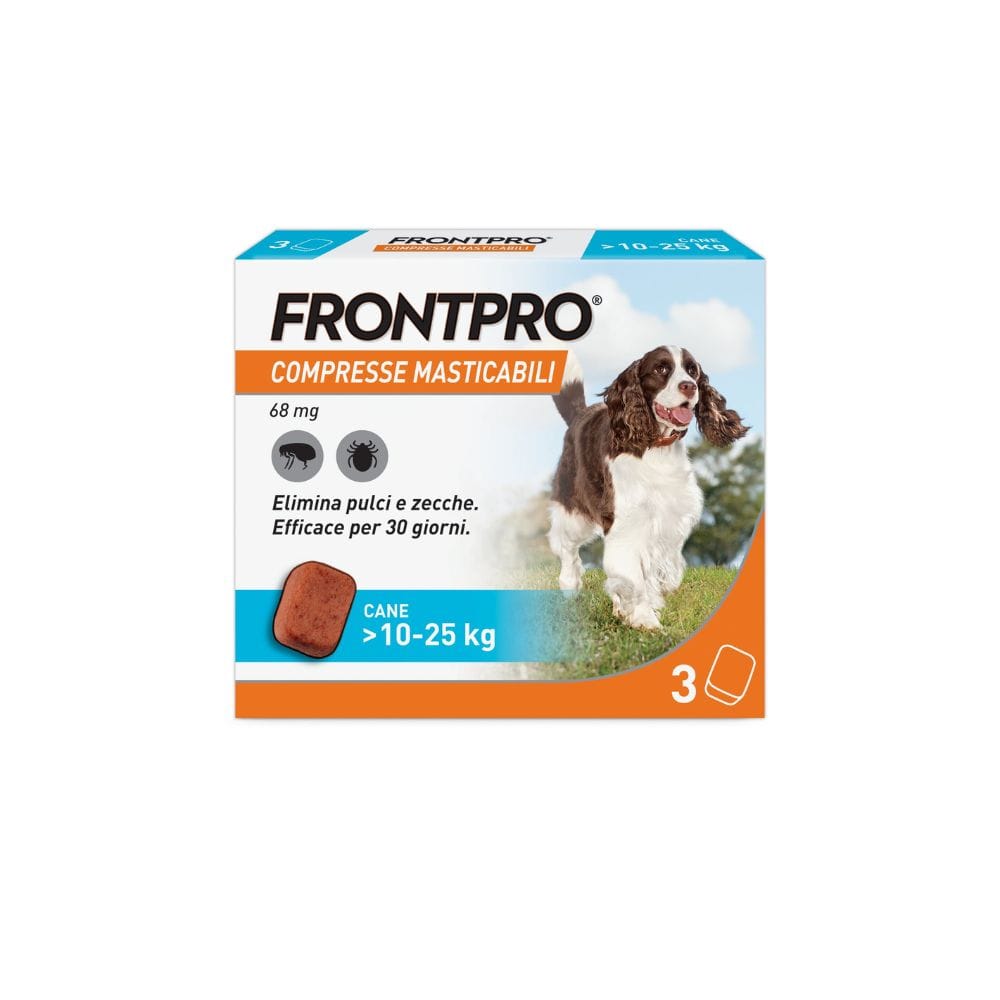 FRONTPRO x3 Compresse Masticabili Antiparassitario Per Cani (10-25Kg) Contro Pulci, Zecche