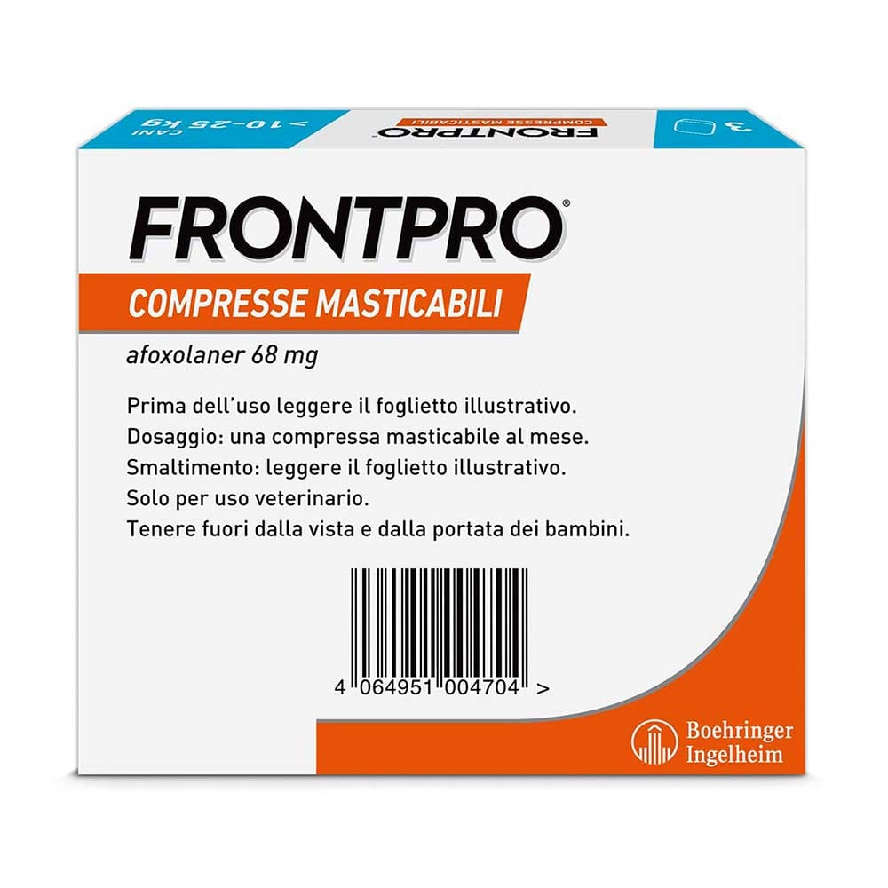 FRONTPRO x3 Compresse Masticabili Antiparassitario Per Cani (10-25Kg) Contro Pulci, Zecche