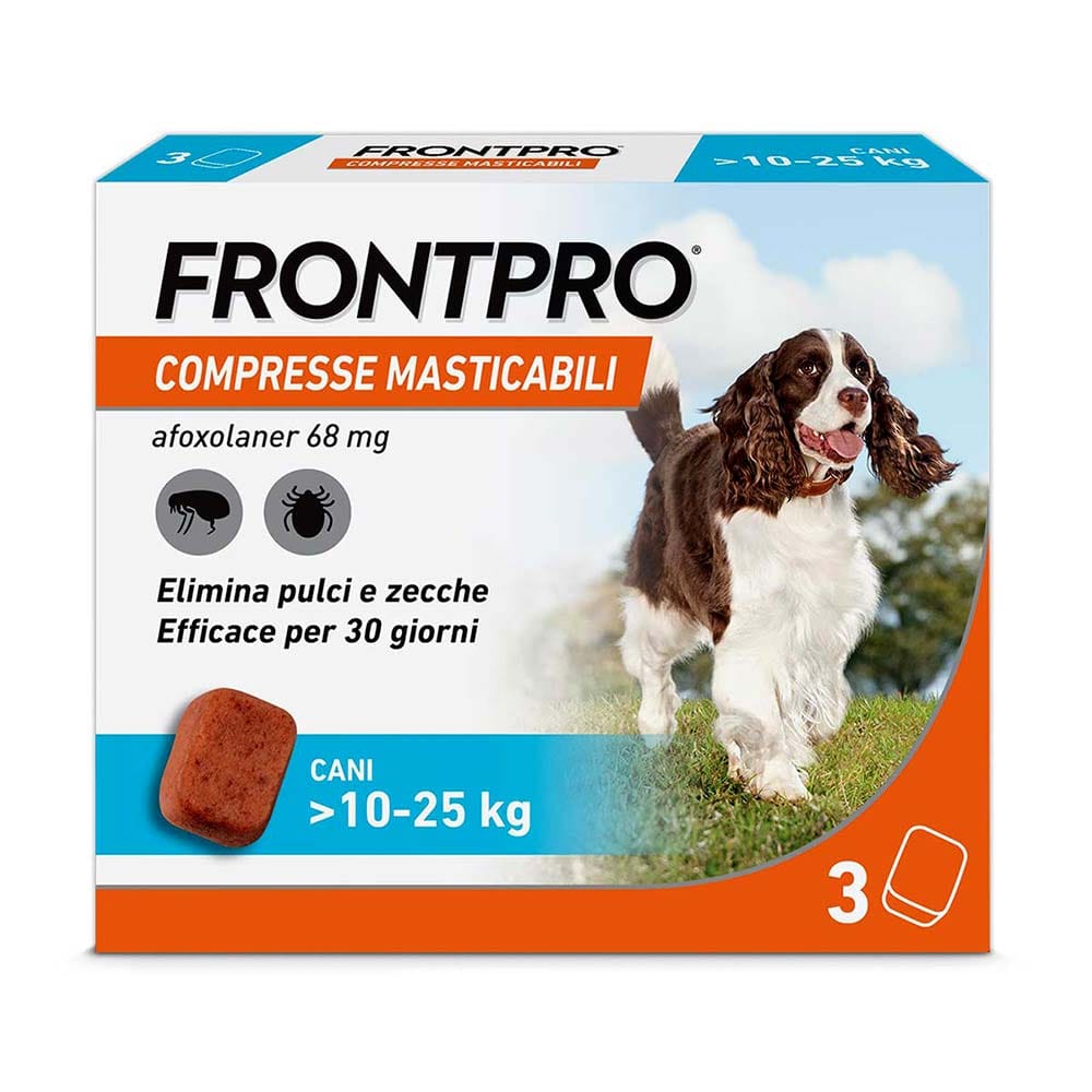 FRONTPRO x3 Compresse Masticabili Antiparassitario Per Cani (10-25Kg) Contro Pulci, Zecche