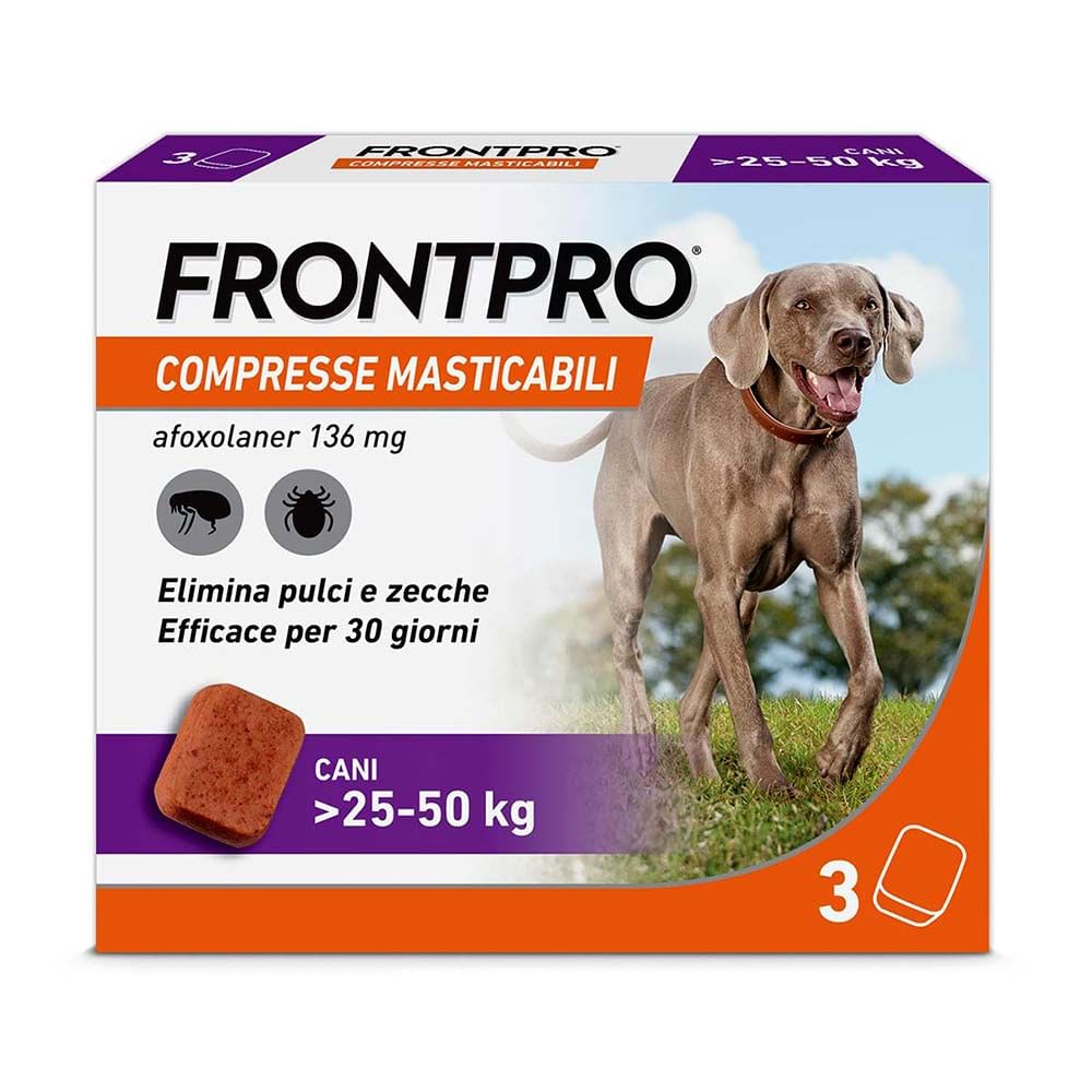 FRONTPRO x3 Compresse Masticabili Antiparassitario Per Cani (25-50Kg) Contro Pulci e Zecche