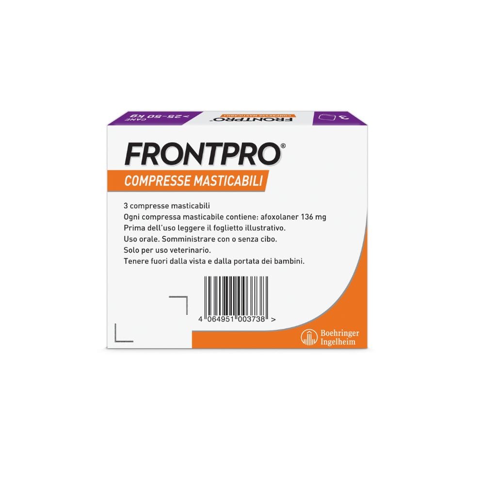 FRONTPRO x3 Compresse Masticabili Antiparassitario Per Cani (25-50Kg) Contro Pulci, Zecche