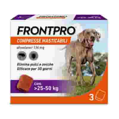 FRONTPRO x3 Compresse Masticabili Antiparassitario Per Cani (25-50Kg) Contro Pulci, Zecche