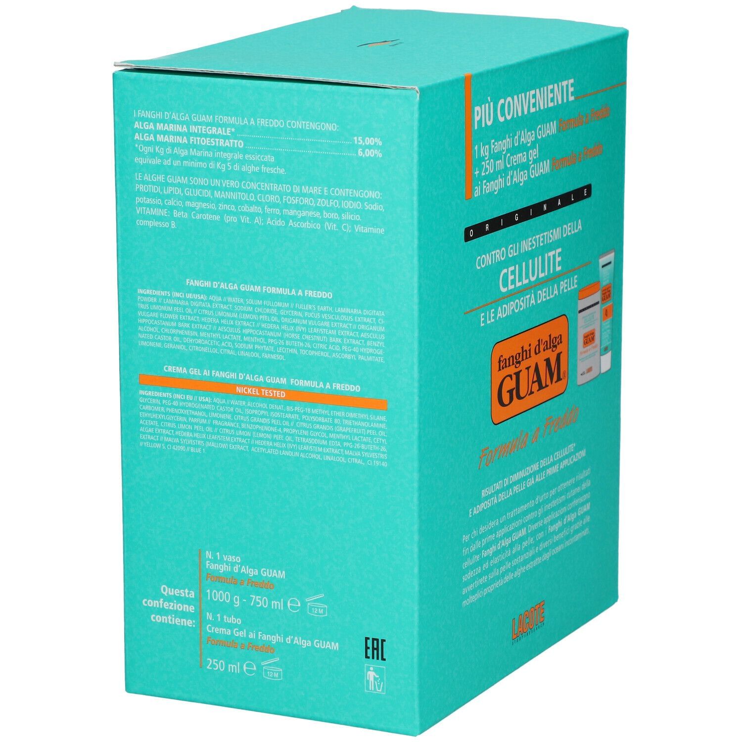 GUAM FANGHI D'ALGA CONFEZIONE CONVENIENZA FREDDA CON FANGHI D'ALGA GUAM 1 KG + CREMA GEL 250 ML FORMULA A FREDDO