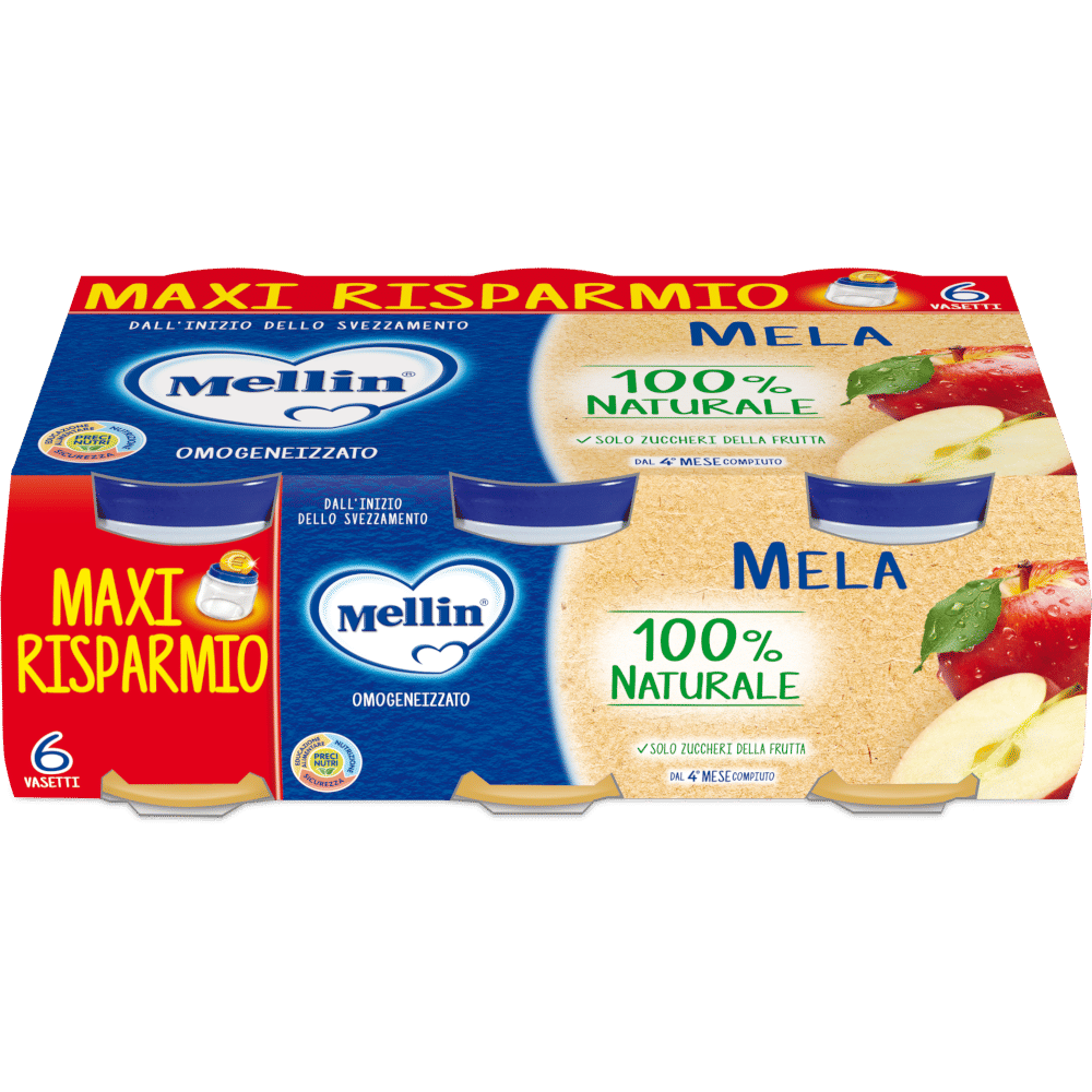 Mellin Omogeneizzato Mela per bambini, 6 vasetti da 100g