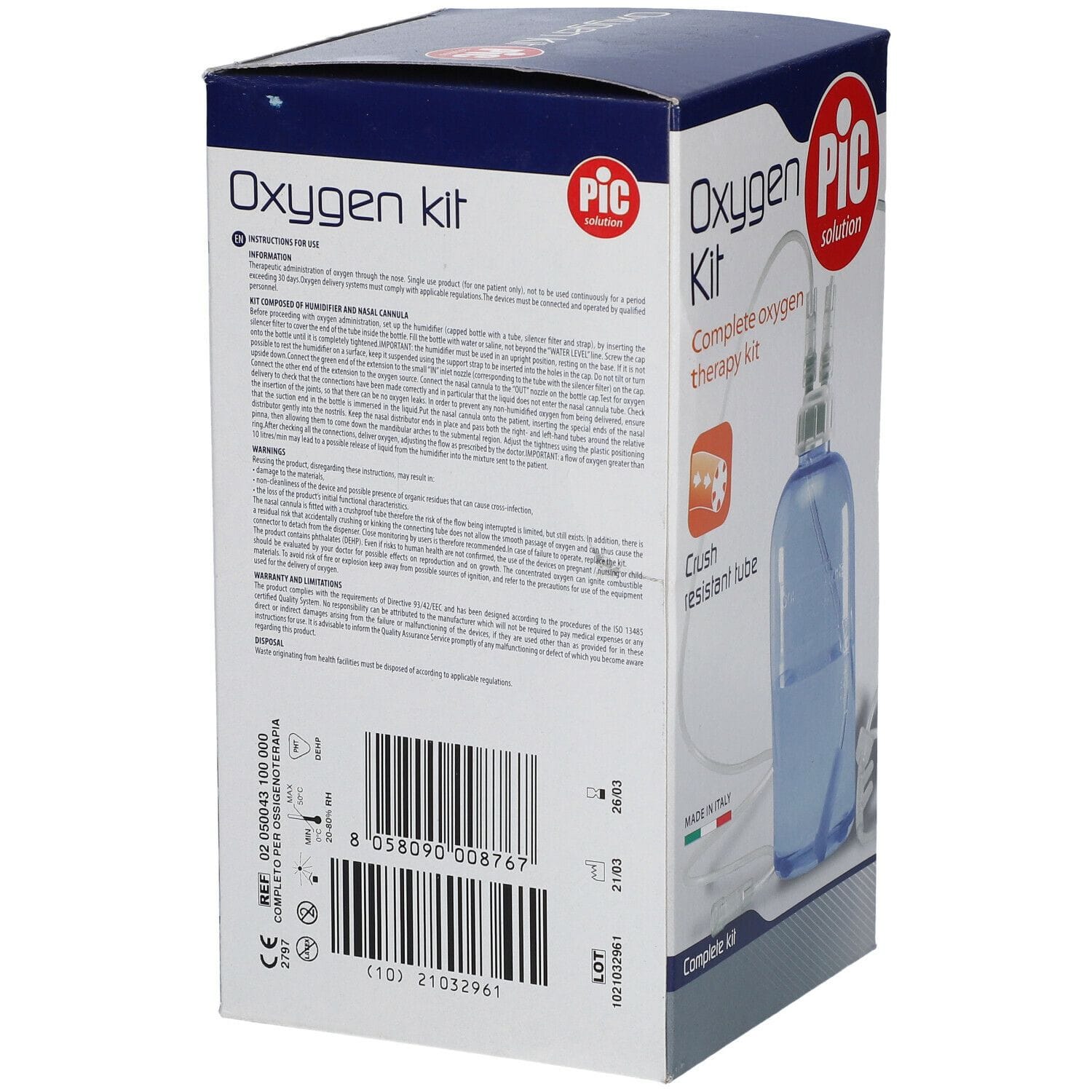 Kit per ossigenoterapia PIC con sonda nasale e umidificatore