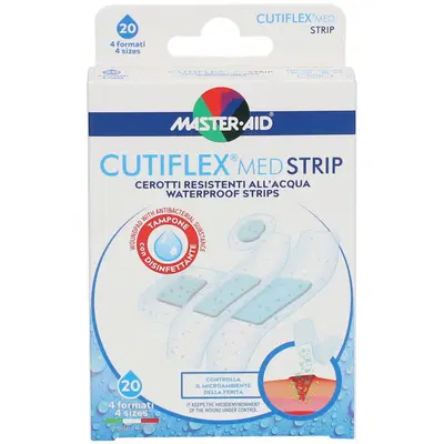 CEROTTO MASTER-AID CUTIFLEXMED STRIP TRASPARENTE IMPERMEABILE SUPPORTO IN POLIURETANO 4 FORMATI ASSORTITI 20 PEZZI CEROTTO MASTER-AID CUTIFLEXMED STRIP TRASPARENTE IMPERMEABILE SUPPORTO IN POLIURETANO 4 FORMATI ASSORTITI 20 PEZZI