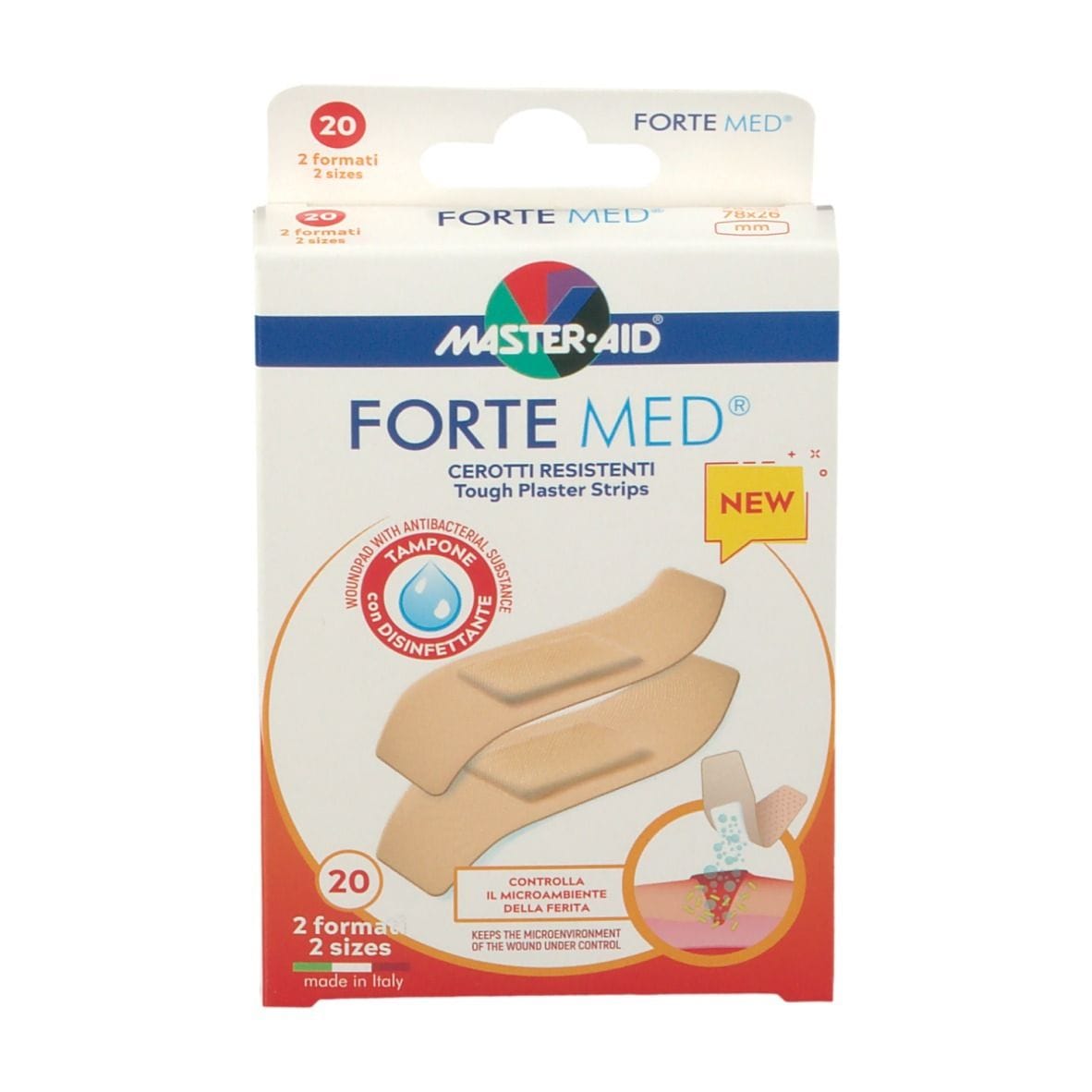 Cerotti Master-Aid Forte Med con clorexidina, 20 pezzi