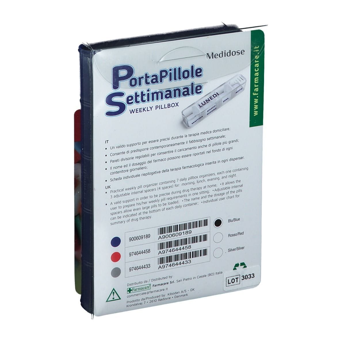 Portapillole settimanale Medidos Blu Farmacare, 7 giorni