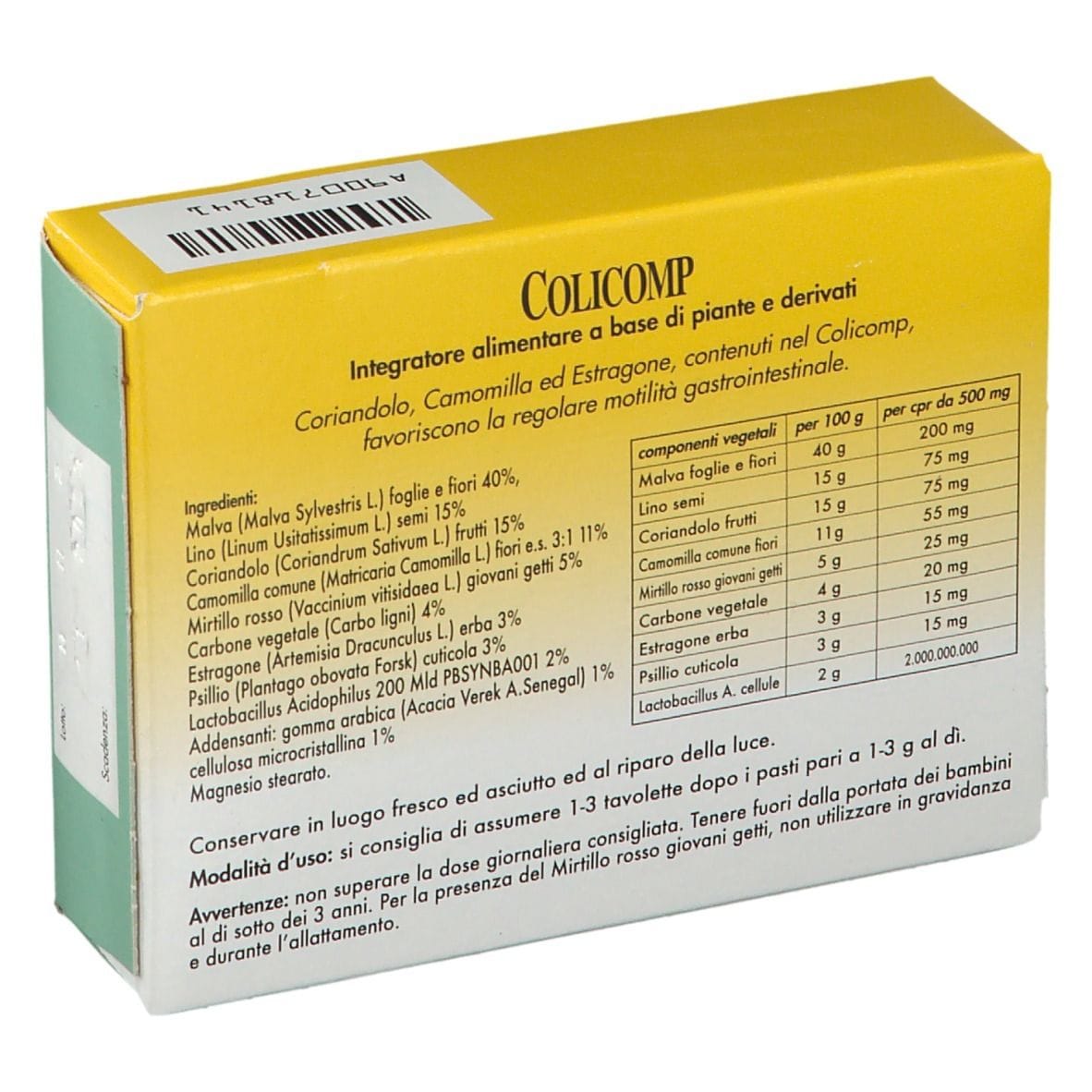 Integratore Colicomp per il benessere intestinale, 50 tavolette