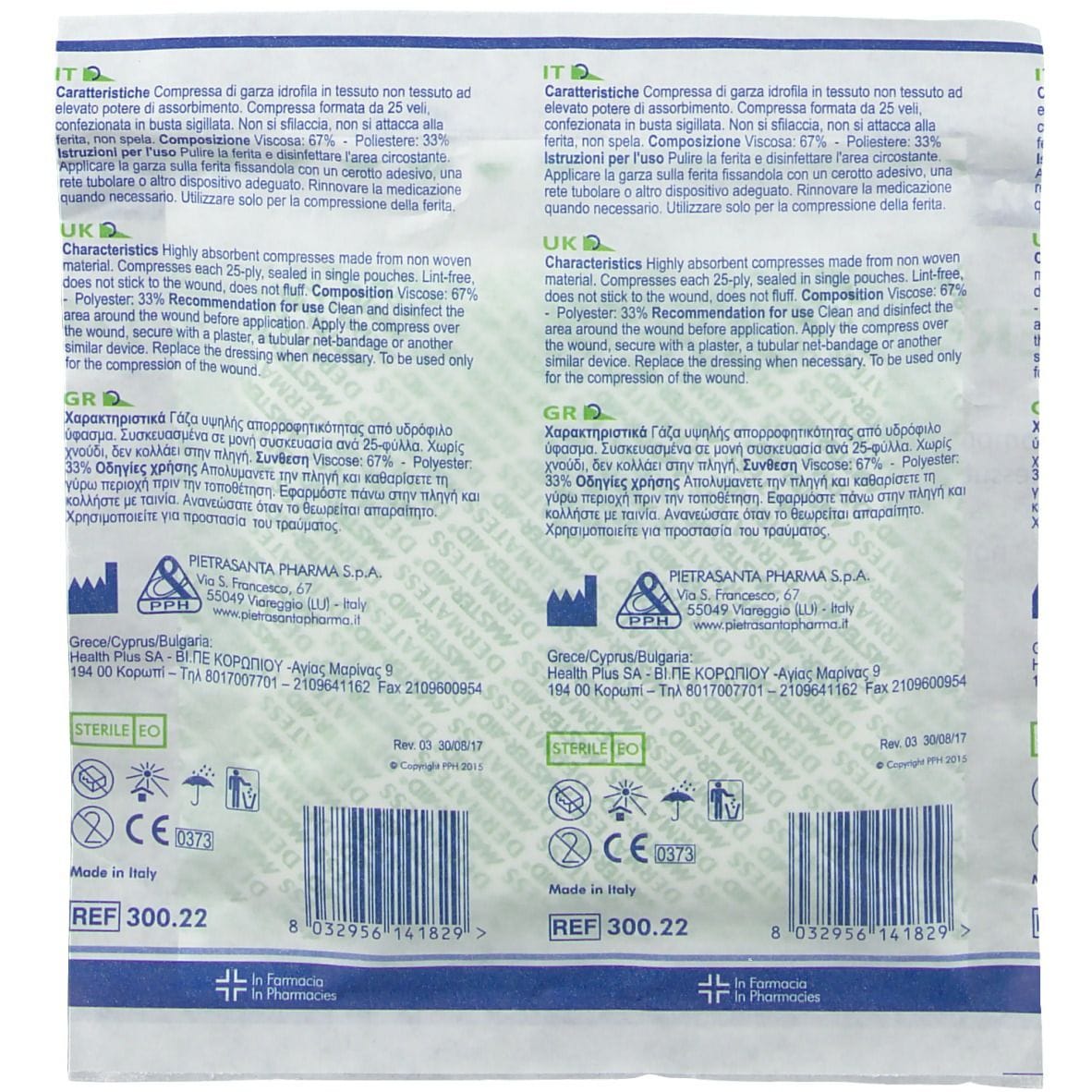 Garze sterili Dermatess in tessuto non tessuto 10x10, 25 pz