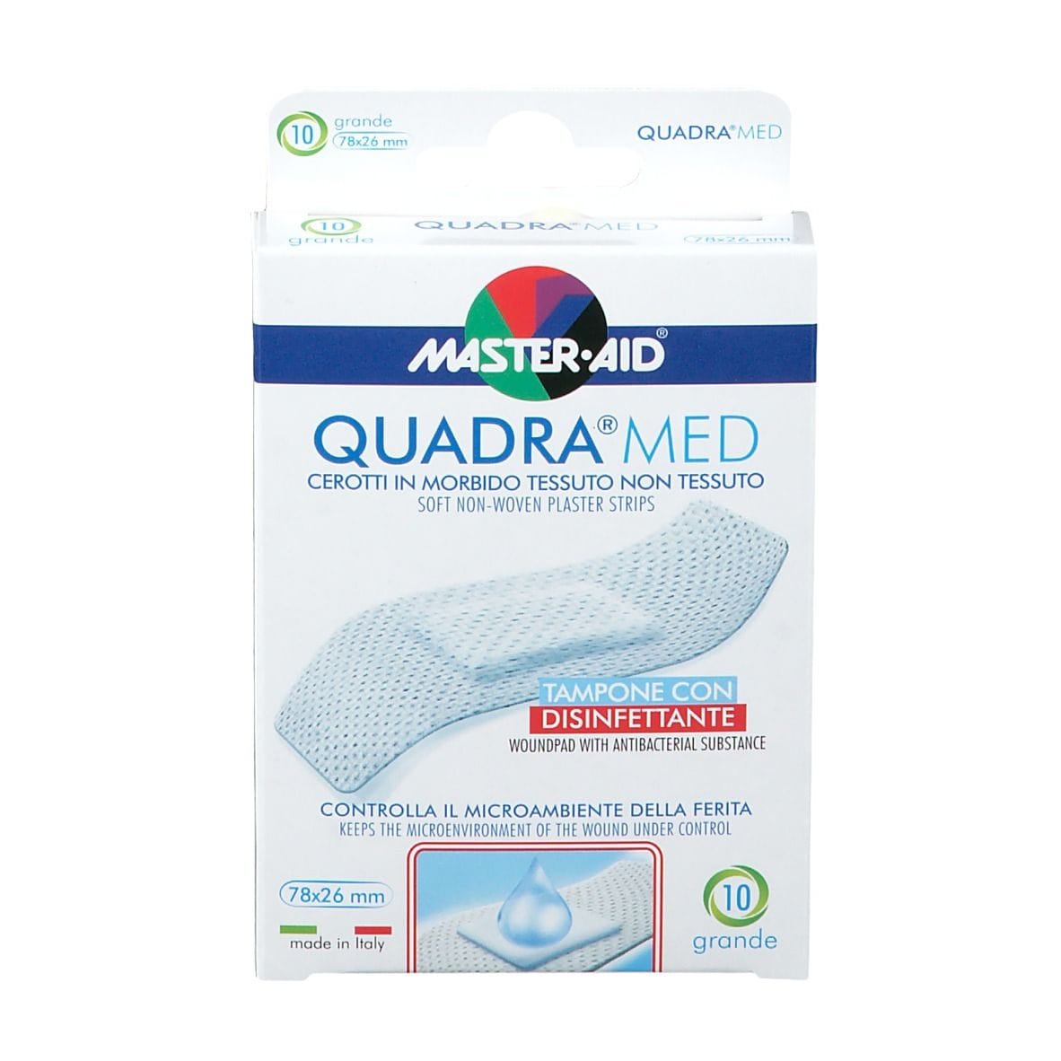 Cerotto Master-Aid Quadra Med Grande ipoallergenico, 10 pezzi