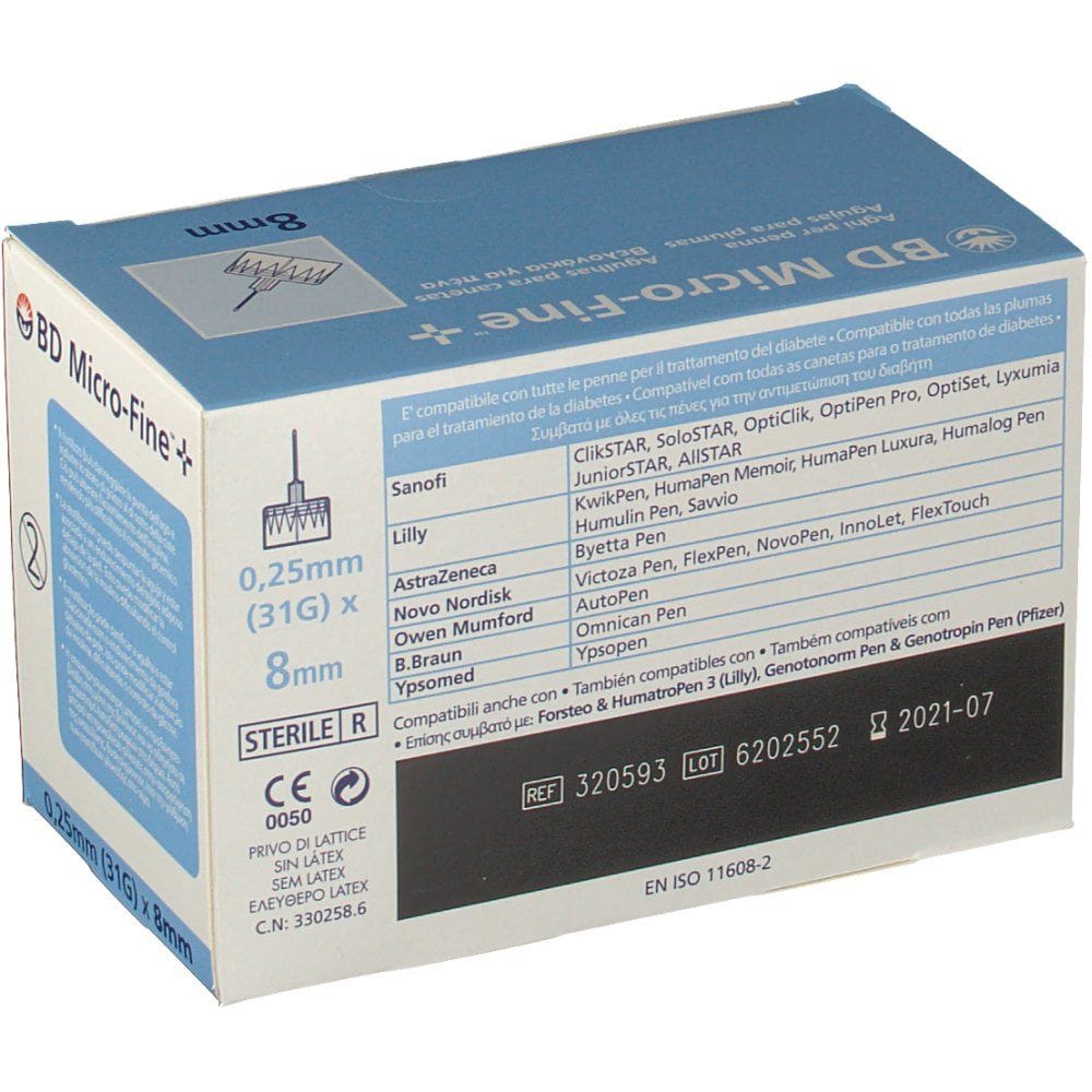 AGO PER PENNA DA INSULINA BD MICROFINE GAUGE 31 LUNGHEZZA 8 MM 100 PEZZI