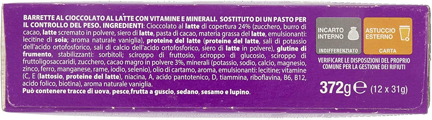 Barrette Pesoforma al cioccolato latte, pasto sostitutivo 12x31g