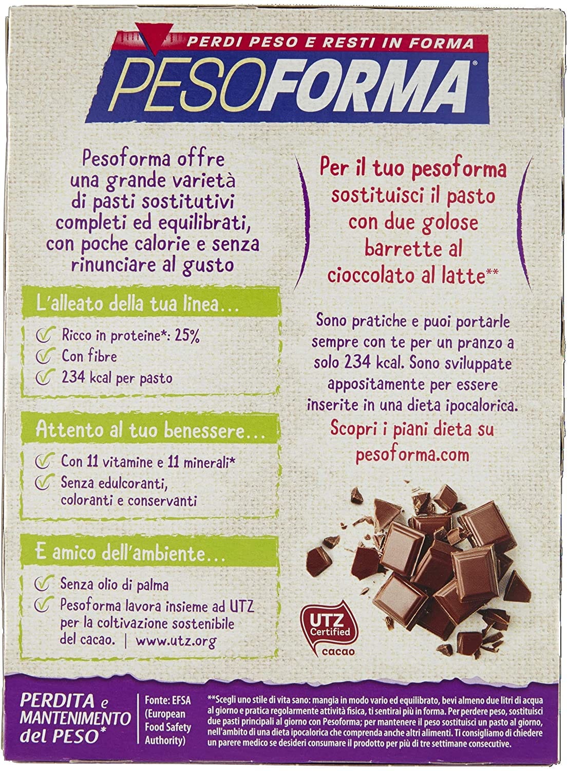 Barrette Pesoforma al cioccolato latte, pasto sostitutivo 12x31g