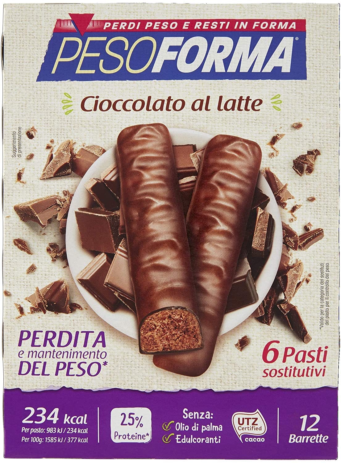Barrette Pesoforma al cioccolato latte, pasto sostitutivo 12x31g