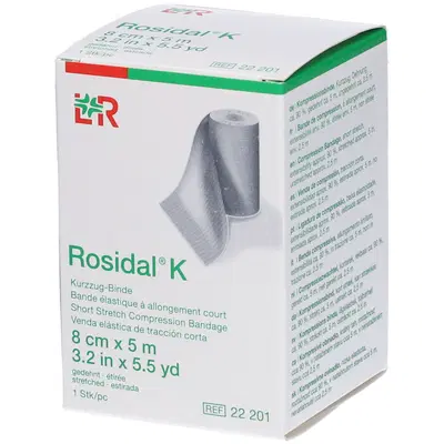 BENDA ELASTICA ROSIDAL K COMPRESSIONE FORTE 8X500CM CON GRAFFETTE BENDA ELASTICA ROSIDAL K COMPRESSIONE FORTE 8X500CM CON GRAFFETTE