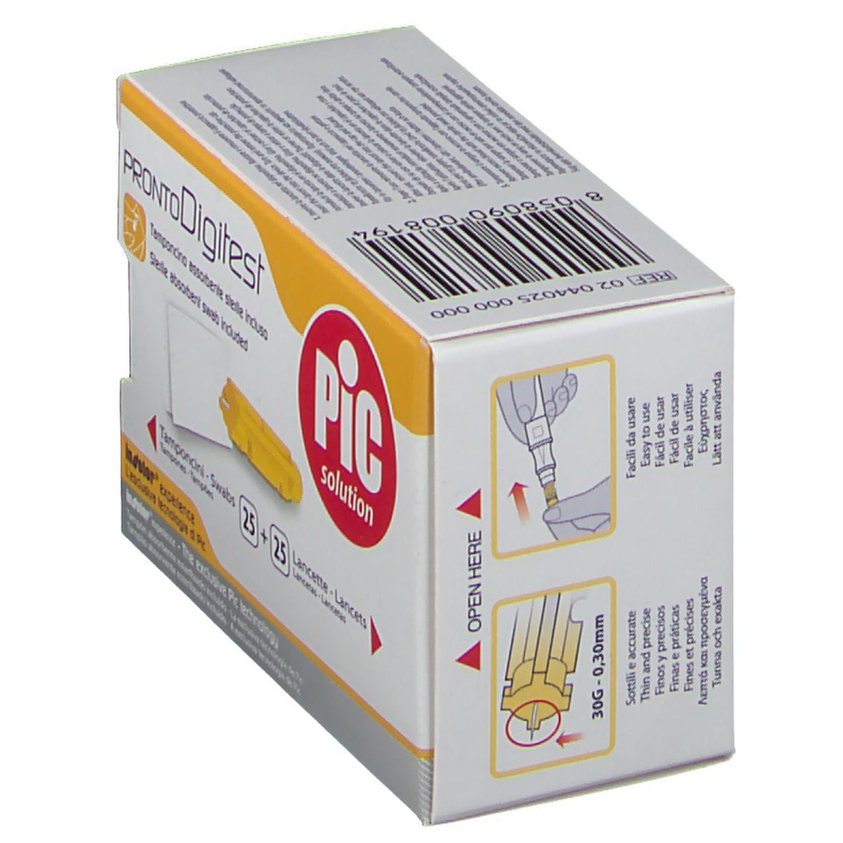 LANCETTE PUNGIDITO PIC DIGITEST GAUGE 28 25 PEZZI + 25 TAMPONCINI ASSORBENTI