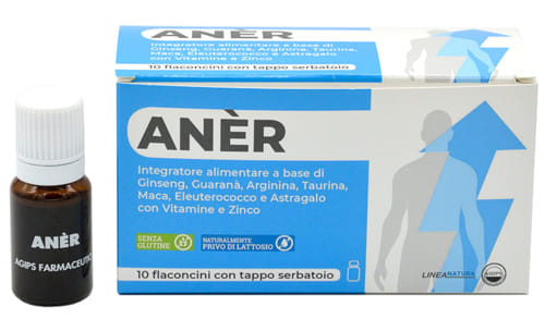 Integratore ANER con Ginseng e Guaranà, 10 Flaconcini 10ml