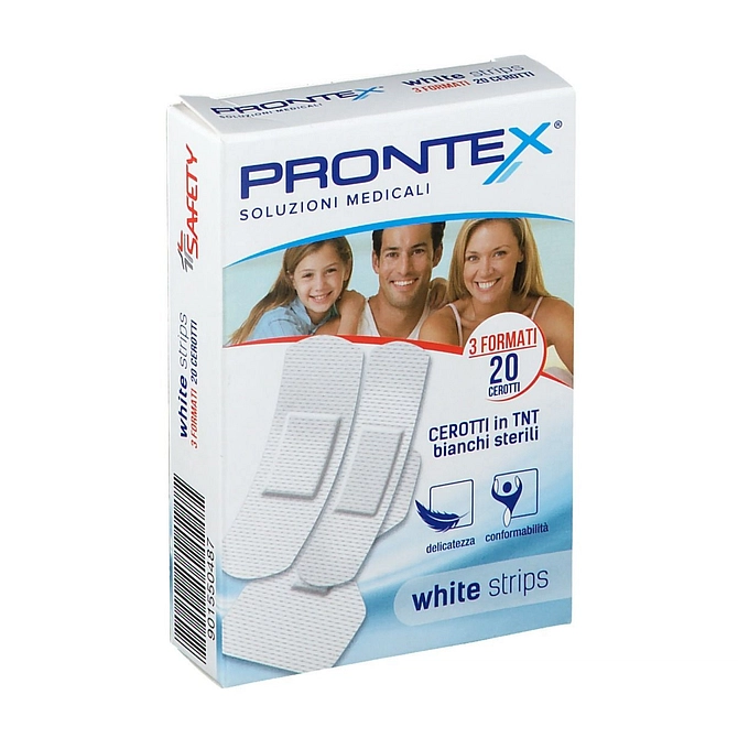 Cerotto Prontex White Strips In Tessuto Non Tessuto Bianco Sterile 3 Formati 20 Pezzi