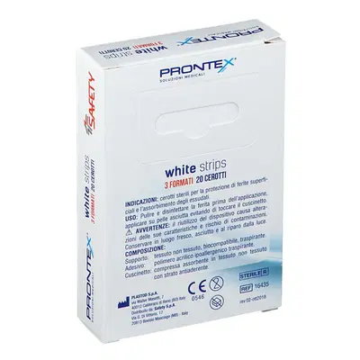 CEROTTO PRONTEX WHITE STRIPS IN TESSUTO NON TESSUTO BIANCO STERILE 3 FORMATI 20 PEZZI CEROTTO PRONTEX WHITE STRIPS IN TESSUTO NON TESSUTO BIANCO STERILE 3 FORMATI 20 PEZZI