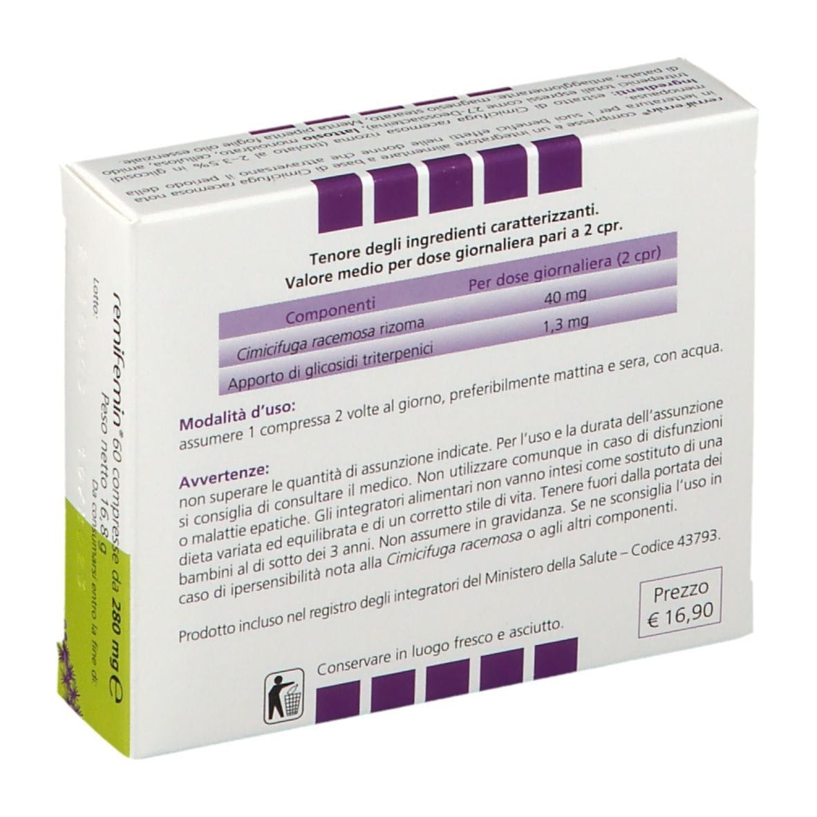 Integratore Remifemin per la menopausa, 60 compresse