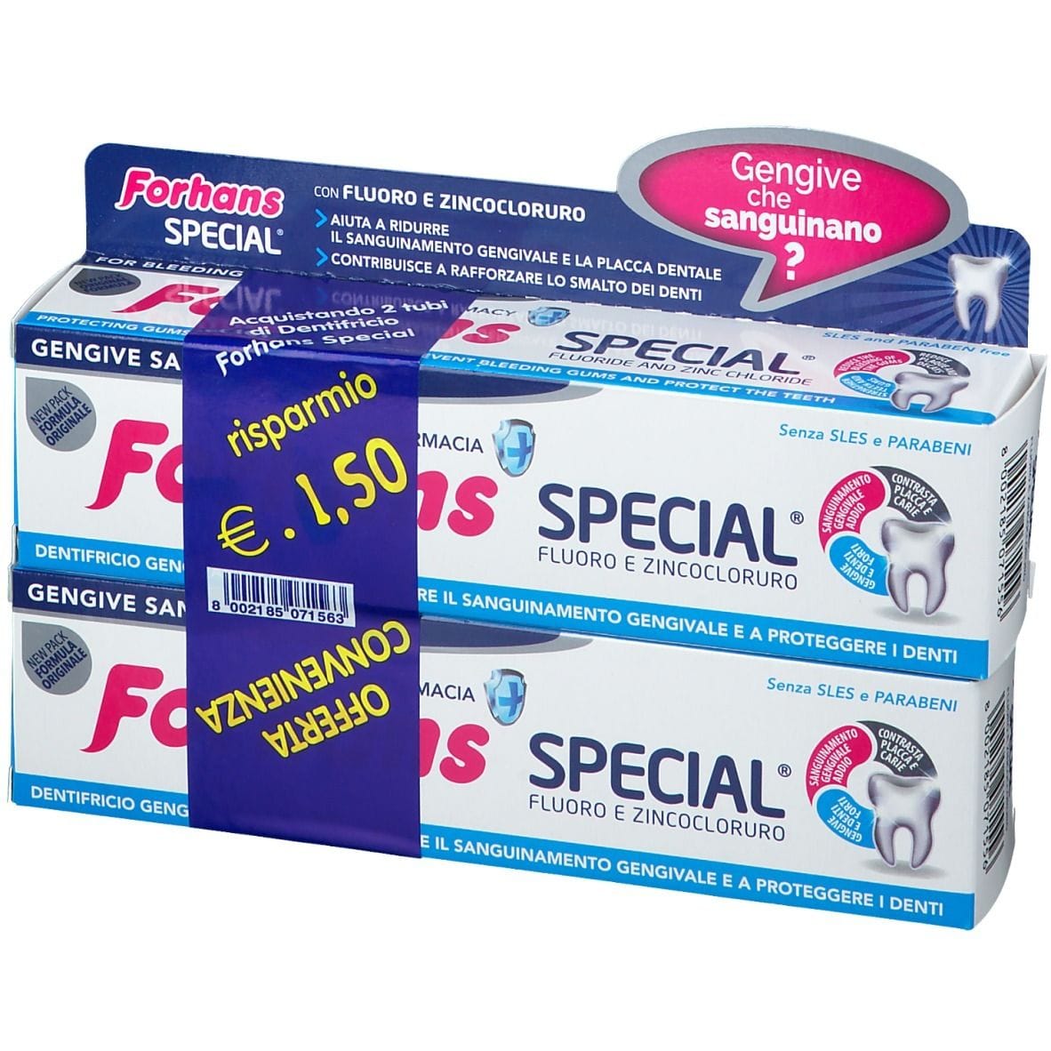 Dentifricio Forhans Special gengivario allo zinco, 2x75ml