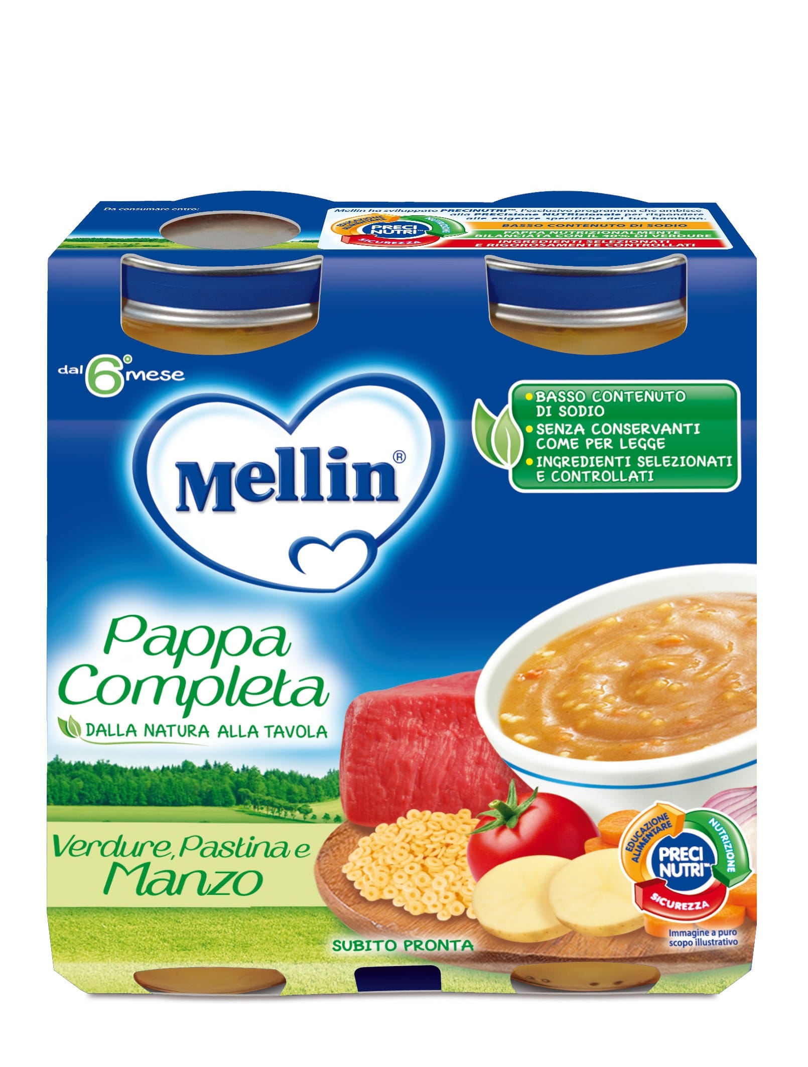 Pappa Completa Mellin al Manzo per svezzamento, 250g x2