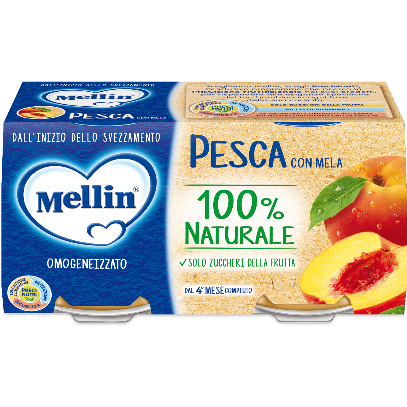 Mellin Omogeneizzato Pesca Mela 100 G 2 Pezzi