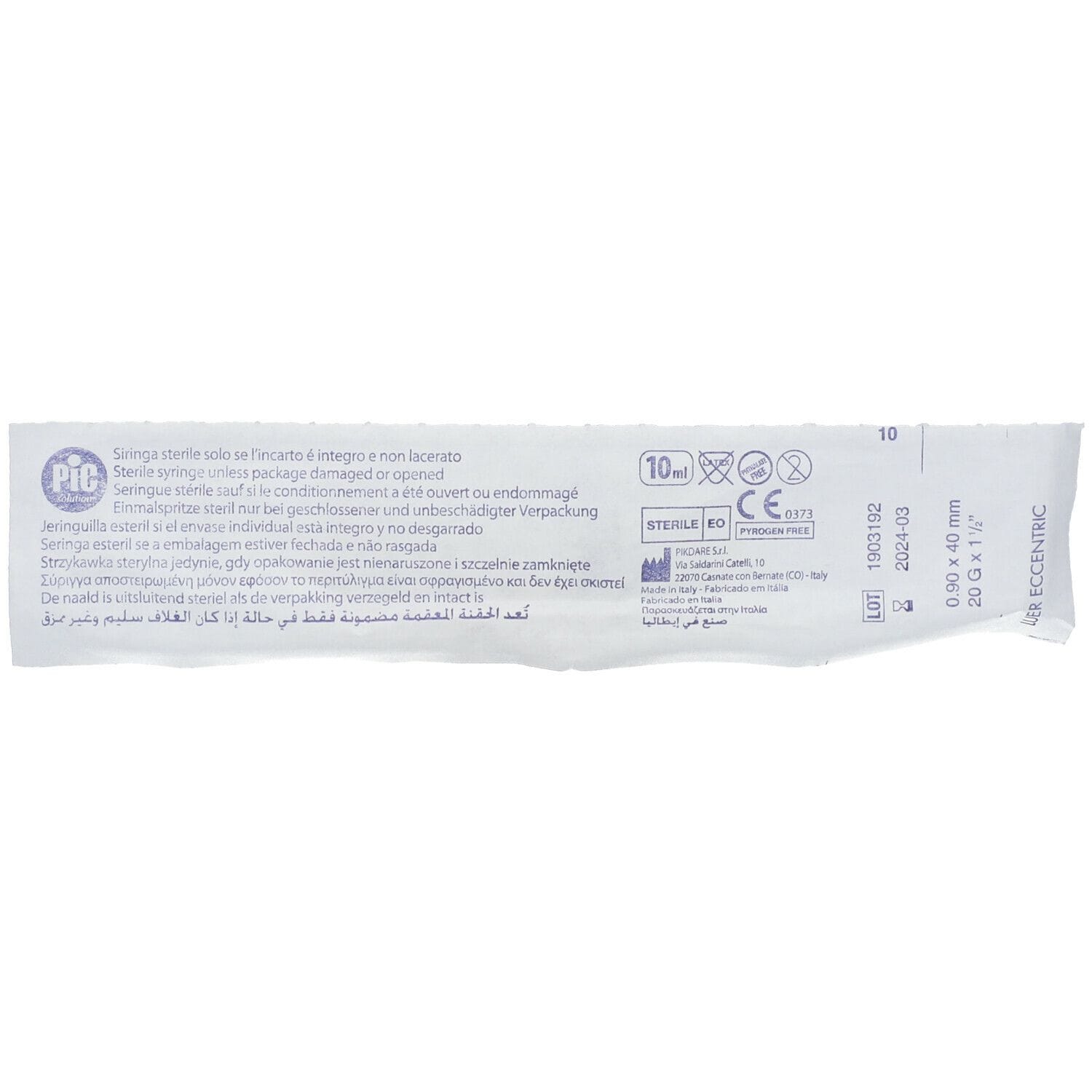 SIRINGA PIC 10 ML AGO 1 GAUGE 20X1,5 CONO LUER CENTRALE 1 PEZZO