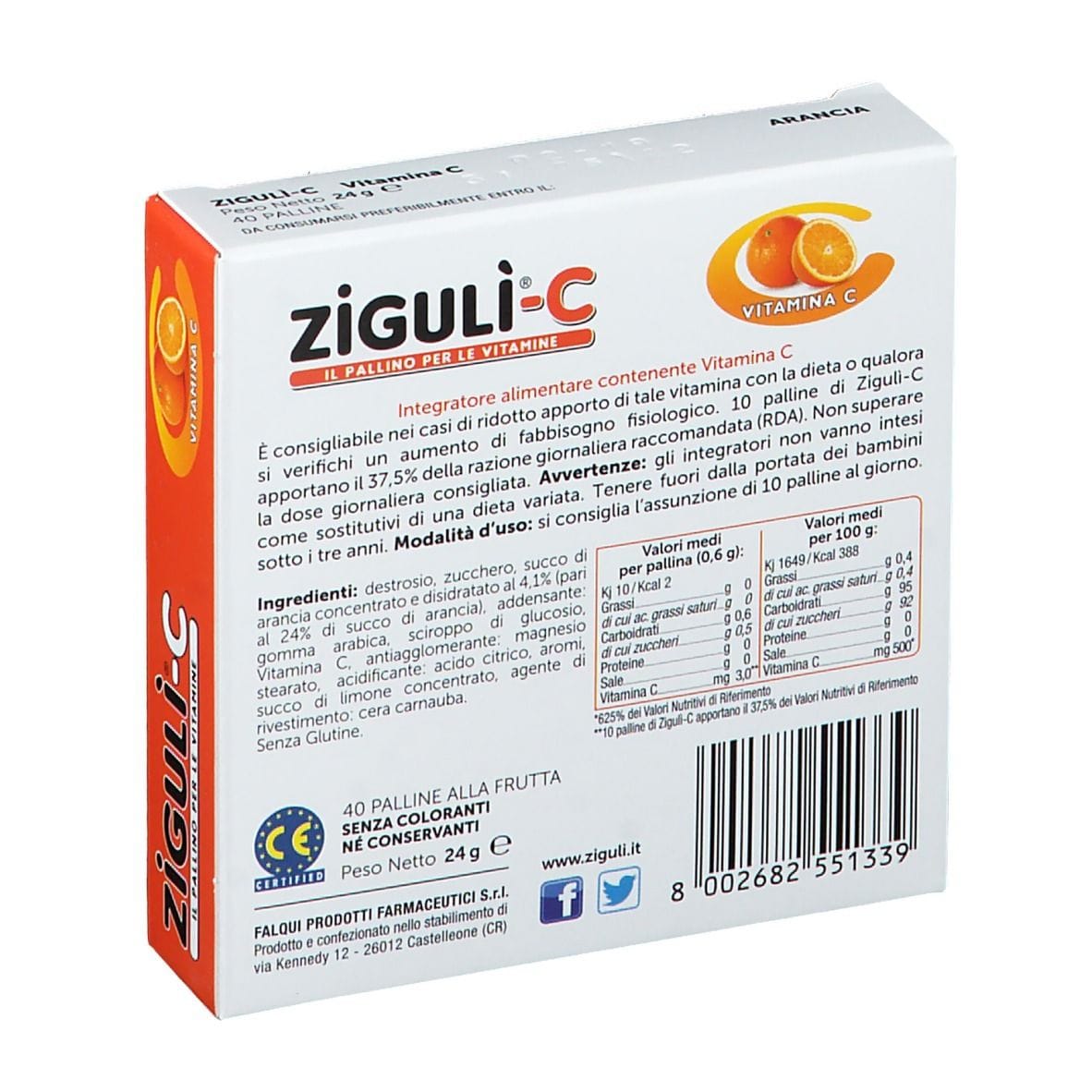 Integratore Ziguli C Arancia con Vitamina C, 40 confetti