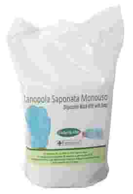 MANOPOLA MONOUSO PER LAVAGGI PARZIALI COMPOSTA DA UNA SPUGNA IN POLIESTERE SAPONATA E DA UN DRAPPO IN TESSUTO NON TESSUTO SENZA RISCIACQUO DETERGENTE A PH ISOCUTANEO