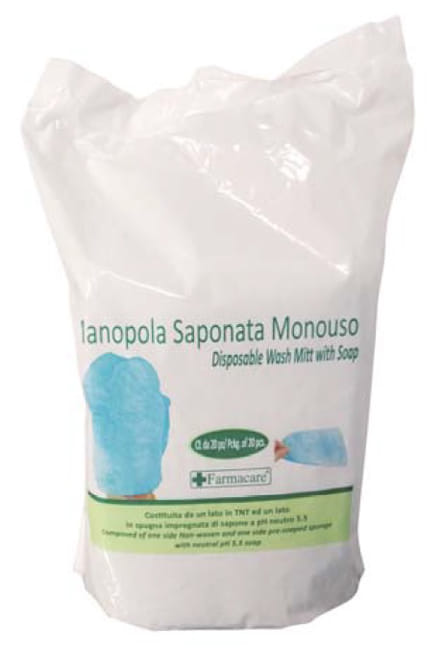 Manopola monouso presaponata per igiene personale pH neutro
