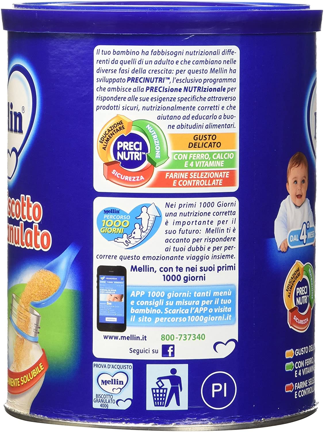 Biscotto granulato Mellin per neonati 4-36 mesi, 400g