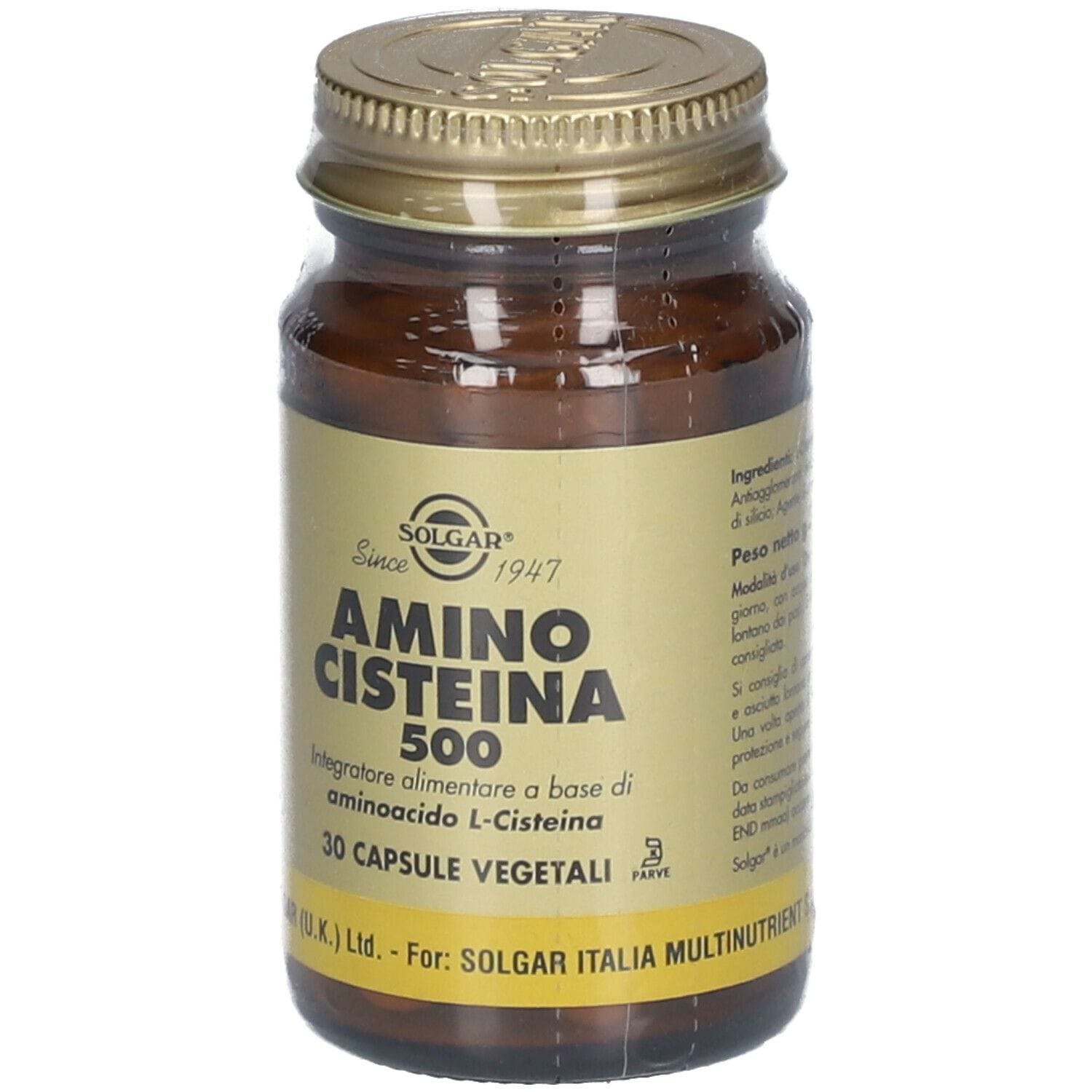 Integratore Solgar Amino Cisteina 500mg, 30 capsule vegetali