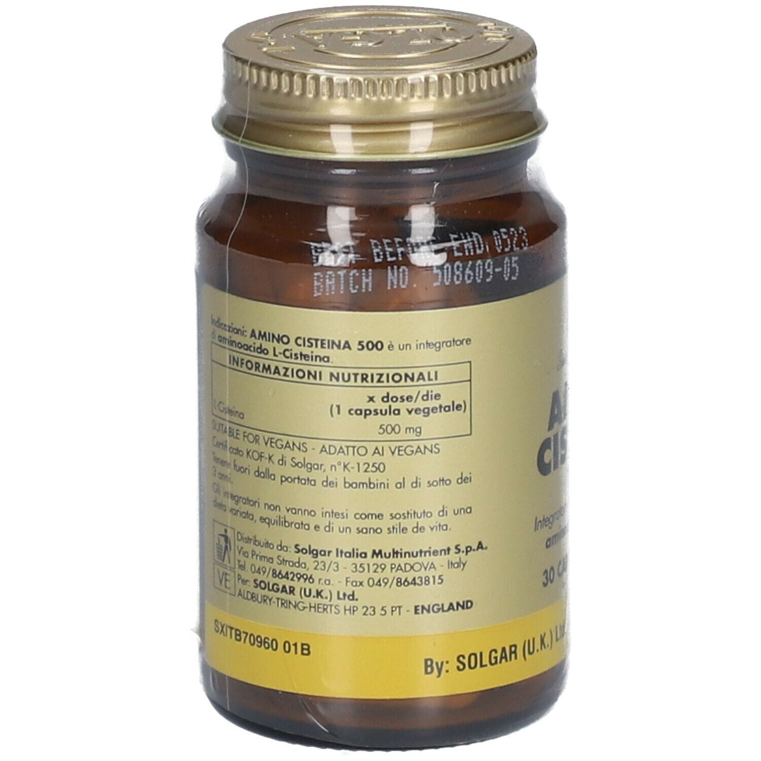 Integratore Solgar Amino Cisteina 500mg, 30 capsule vegetali