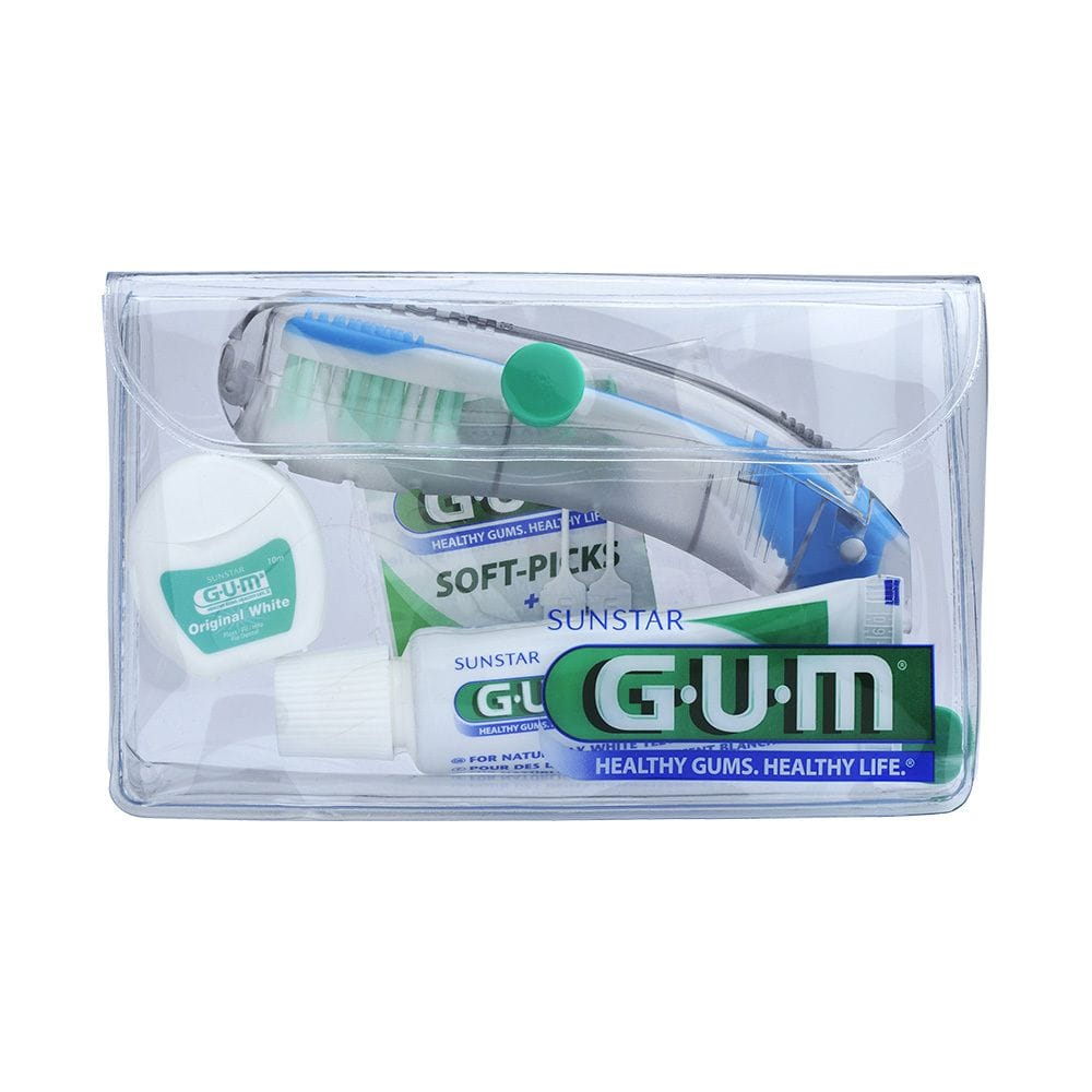 Gum Travel Kit Viaggio 1 Spazzolino Pieghevole Gum Travel + 1 Dentifricio Viaggio 12 Ml + 1 Rocchetto Filo Interdentale 10 Mt + 2 Scovolini Gomma Gum 